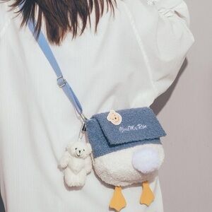 Blue and White Kids Plush Duck Bag